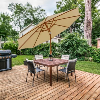 Image showing  Solar Patio Umbrella with Woodgrain Finish - Beige