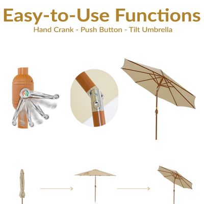 Image showing  Solar Patio Umbrella with Woodgrain Finish - Beige