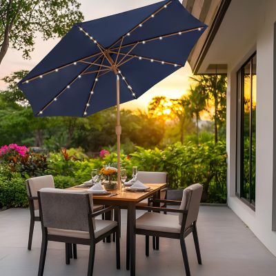 Image showing  Solar Patio Umbrella with Woodgrain Finish - Navy Blue