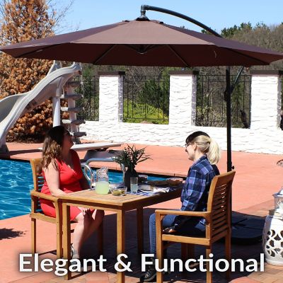 Image showing  Steel Outdoor Offset Patio Umbrella with 4-Piece Base Set - Brown