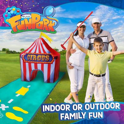 Image showing  Inflatable Toddler Mini Golf Set, 13 Pieces, Adjustable Clubs, Mats, Putting Cups, Obstacles, Indoor/Outdoor