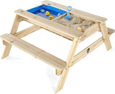 Plum Surfside Wooden Sand and Water Picnic Table - Sensory Table Activity, Sturdy Sandbox with Removable Lid, Kids Ages 2+