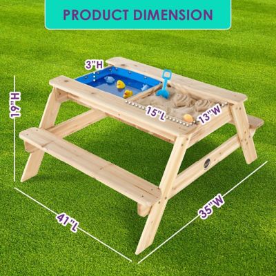 Image showing  Surfside Wooden Sand and Water Picnic Table - Sensory Table Activity, Sturdy Sandbox with Removable Lid, Kids Ages 2+