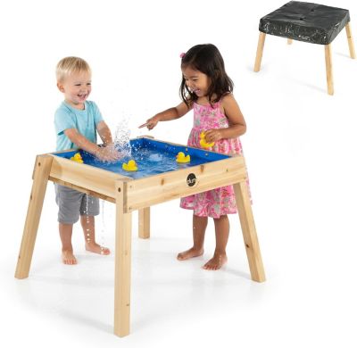 Plum Kids Wooden Sand and Water Table with Cover - Backyard Build & Splash Activity, Sturdy Sandbox Playset, Age 2+