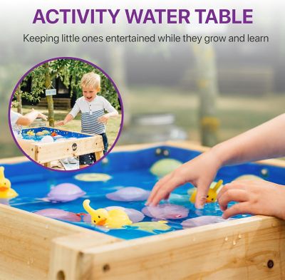 Image showing  Kids Wooden Sand and Water Table with Cover - Backyard Build & Splash Activity, Sturdy Sandbox Playset, Age 2+