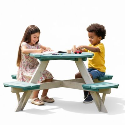 Image showing  Kids Picnic Table - Wooden Toddler Table & Chairs Set, Outdoor Furniture, 4 Built-in Benches, Sturdy, Durable, Ages 3+