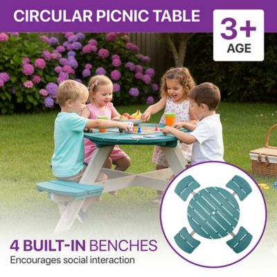 Image showing  Kids Picnic Table - Wooden Toddler Table & Chairs Set, Outdoor Furniture, 4 Built-in Benches, Sturdy, Durable, Ages 3+