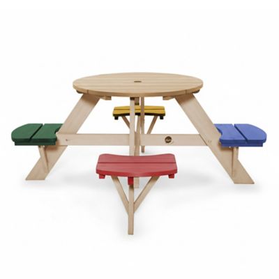 Image showing  Kids Picnic Table - Wooden Toddler Table & Chairs Set, 4 Built-in Benches, Sturdy, Durable, Weatherproof, Ages 3+