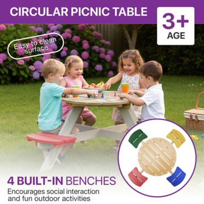 Image showing  Kids Picnic Table - Wooden Toddler Table & Chairs Set, 4 Built-in Benches, Sturdy, Durable, Weatherproof, Ages 3+