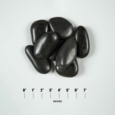 Image showing  Rivora Nero Polished Quartzite Landscaping Rock Pebbles, 2-3.5 In. (55 Bags, 40 lbs/Bag)