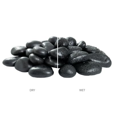 Image showing  Rivora Nero Polished Quartzite Landscaping Rock Pebbles, 1-2 in., 55 Bags, 40 lbs/Bag