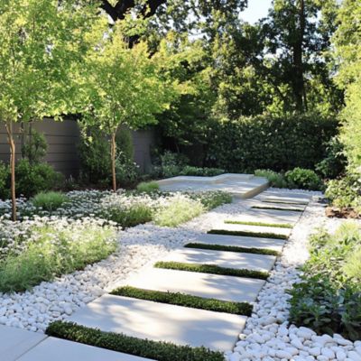 Image showing  Rivora Everest Blanca Natural Marble Landscaping Rock Pebbles, 0.25-0.75 in., 55 Bags, 40 lbs/Bag