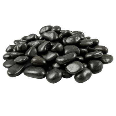 Image showing  Rivora Nero Polished Quartzite Landscaping Rock Pebbles, 0.75-1.25 in., 55 Bags, 40 lbs/Bag