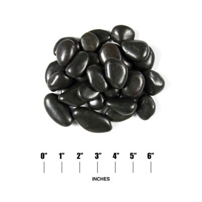 Image showing  Rivora Nero Super Polished Quartzite Landscaping Rock Pebbles, 0.75-1.25 in., 55 Bags, 40 lbs/Bag