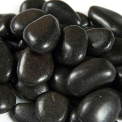 Image showing  Rivora Nero Super Polished Quartzite Landscaping Rock Pebbles, 0.75-1.25 in., 55 Bags, 40 lbs/Bag