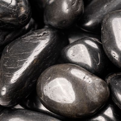 Image showing  Rivora Nero Super Polished Quartzite Landscaping Rock Pebbles, 1-2 in., 55 Bags, 40 lbs/Bag