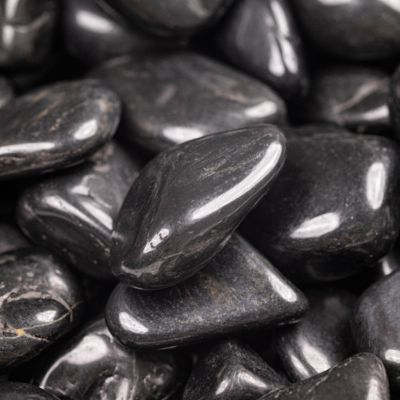 Image showing  Rivora Nero Super Polished Quartzite Landscaping Rock Pebbles, 0.25-0.75 in., 55 Bags, 40 lbs/Bag