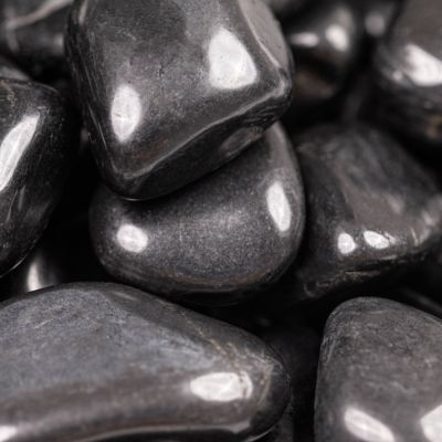 Image showing  Rivora Nero Super Polished Quartzite Landscaping Rock Pebbles, 0.25-0.75 in., 55 Bags, 40 lbs/Bag