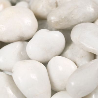 Image showing  Rivora Bianco Polished Marble Landscaping Rock Pebbles, 0.75-1.25 in., 55 Bags, 40 lbs/Bag