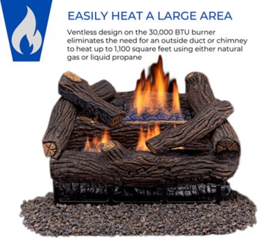 Image showing  DLS-N18T-2, Vent Free Gas Log Set, U-Burner Chassis: Natural Gas, Thermostat, Fiber Logs: 18 in. Stacked Red Oak