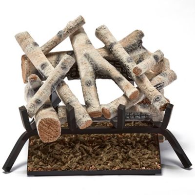 Image showing  Vented Natural Gas or Propane Fireplace Log Set With Remote-18 in. Birch Wood, 45,000 BTU-Model# BVL18-2-RO
