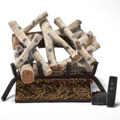 Image showing  Vented Natural Gas or Propane Fireplace Log Set With Remote-18 in. Birch Wood, 45,000 BTU-Model# BVL18-2-RO