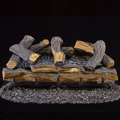 Image showing  DLS-N24T-1, Vent Free Gas Log Set, Ember Chassis: Natural Gas, Thermostat Control, and Fiber Logs: 24 in. Split Oak