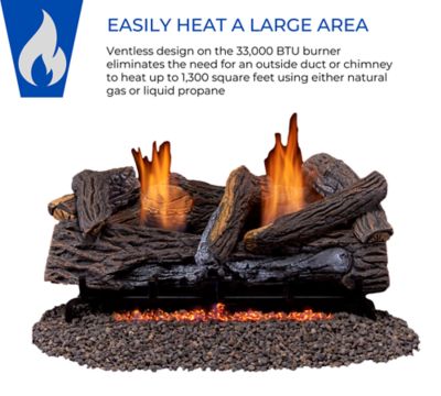Image showing  DLS-N24T-2, Vent Free Gas Log Set, Ember Chassis: Natural Gas, Thermostat Control, and Fiber Logs: 24in Stacked Oak