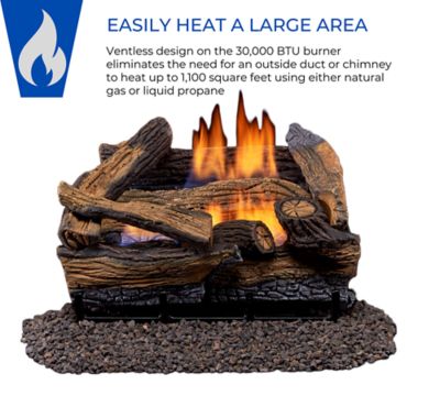 Image showing  DLS-L18R-1 Vent Free Gas Log Set, U-Burner Chassis: Propane, Remote Thermostat, Fiber Logs: 18in Split Red Oak