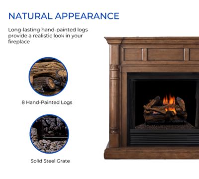 Image showing  DLS-L18R-1 Vent Free Gas Log Set, U-Burner Chassis: Propane, Remote Thermostat, Fiber Logs: 18in Split Red Oak