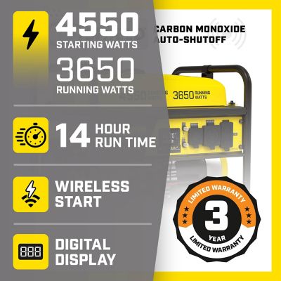 Image showing  3650-Watt Wireless Remote Start RV Ready Portable Generator with CO Shield