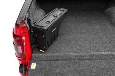 Image showing 6 th RealTruck UnderCover SwingCase Tool and Truck Bed Storage Box 2015-2026 Ford F-150 Drivers Side Black Smooth