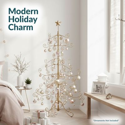 Image showing 7 th Sunnydaze Decor Noelle 60-Inch Metal Christmas Ornament Tree - Gold