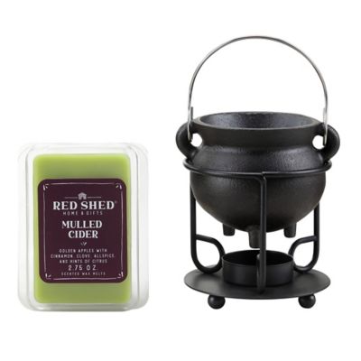 Red Shed Cast-Iron Cauldron Halloween Wax Warmer with Mulled Cider Scented Wax Melts