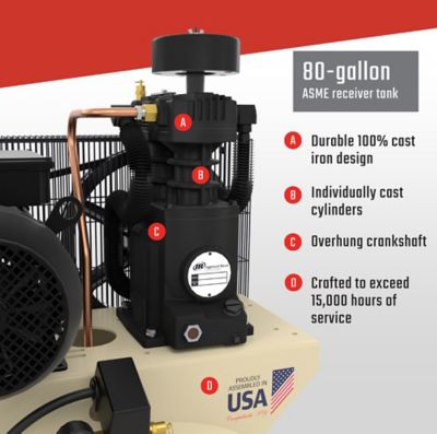 Image showing 7 th Ingersoll Rand 2200N7.5 80 gal. 7.5 hp 230/1/60 Reciprocating Air Compressor
