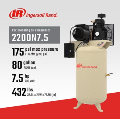 Image showing 8 th Ingersoll Rand 2200N7.5 80 gal. 7.5 hp 230/1/60 Reciprocating Air Compressor