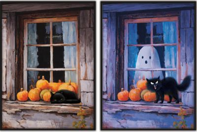 Red Shed 13.5 in. Framed Cat on Window Lenticular Halloween Wall Art