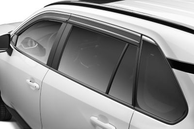 Image showing  Low Profile Ventvisor Rain Guards 2025 Kia Sorento Front Rear Smoke with Chrome Trim 4-pc