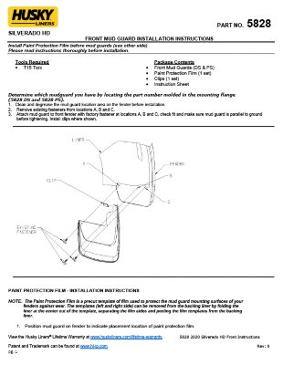 Image showing 4 th Husky Liners Custom Mud Guards 2020 - 2025 Chevy Silverado 2500/3500 HD Excludes Dually Front Rear Set 4-pc Black