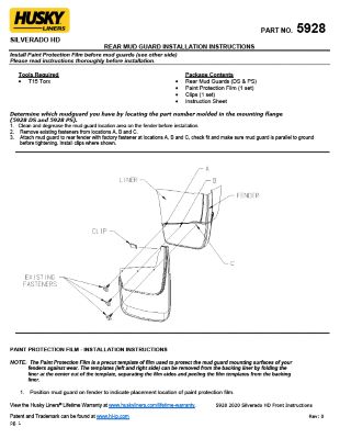 Image showing 6 th Husky Liners Custom Mud Guards 2020 - 2025 Chevy Silverado 2500/3500 HD Excludes Dually Front Rear Set 4-pc Black