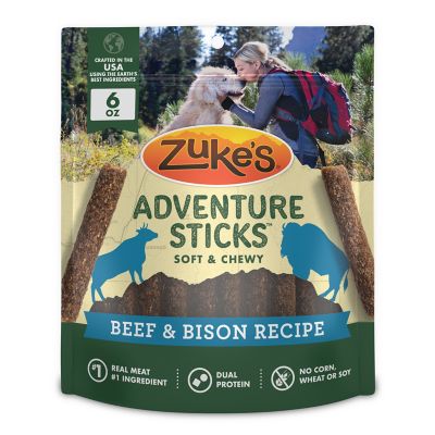 Purina Zukes Adventure Sticks Beef and Bison Dog Treats, Natural Dog Treat Sticks