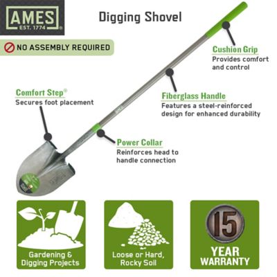 Image showing  46.5 in. Fiberglass Handle Steel Blade Digging Shovel with Comfort Step (2-Pack)
