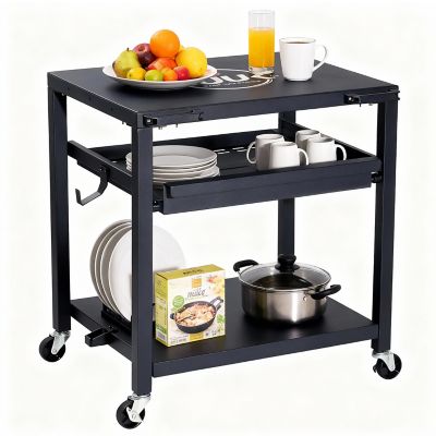 NUUK 32 in. Outdoor BBQ Prep Table, 3-Shelf Movable Grill Cart