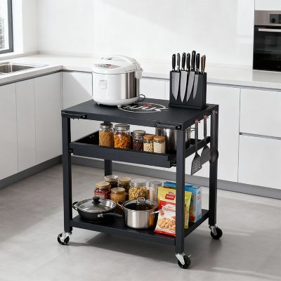 Image showing  32 in. Outdoor BBQ Prep Table, 3-Shelf Movable Grill Cart