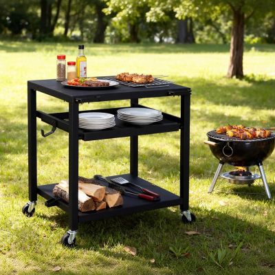 Image showing  32 in. Outdoor BBQ Prep Table, 3-Shelf Movable Grill Cart