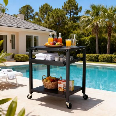 Image showing  32 in. Outdoor BBQ Prep Table, 3-Shelf Movable Grill Cart