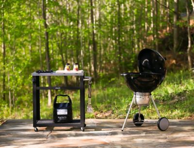 Image showing  Double Shelf 30 in. Prep Table with Handle, Outdoor Kitchen Grill Cart
