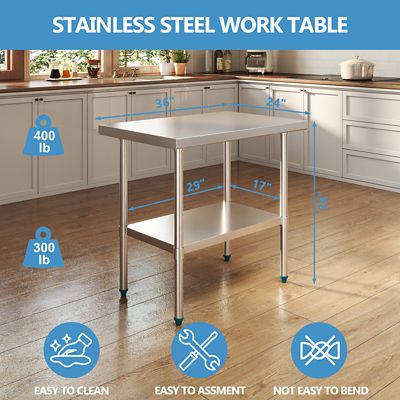 Image showing  36 in.Stainless Steel Work Table, Heavy Duty Commercial Kitchen Food Prep Station