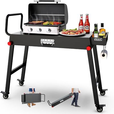 NUUK Heavy Duty Folding Grill Table Cart with Locking Wheels, Outdoor Camping Prep Cooking Station