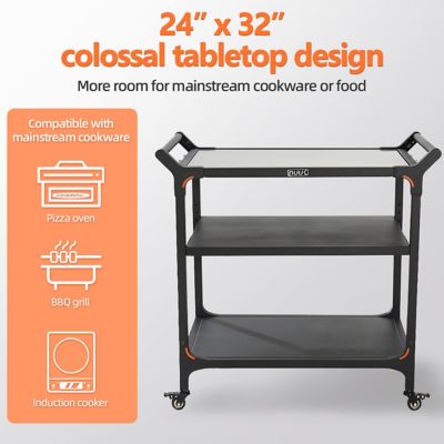 Image showing  Outdoor 24 x 32in. Stainless Steel Food Prep Cart, Patio Rolling Grill Table with 3 Shelf
